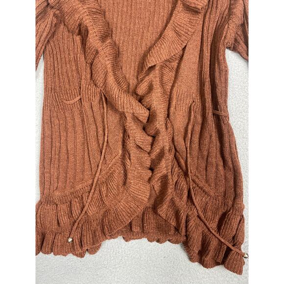 Jon & Anna Womens Size M Brown Ruffle Cardigan Sweater drawstring tie - Picture 11 of 11